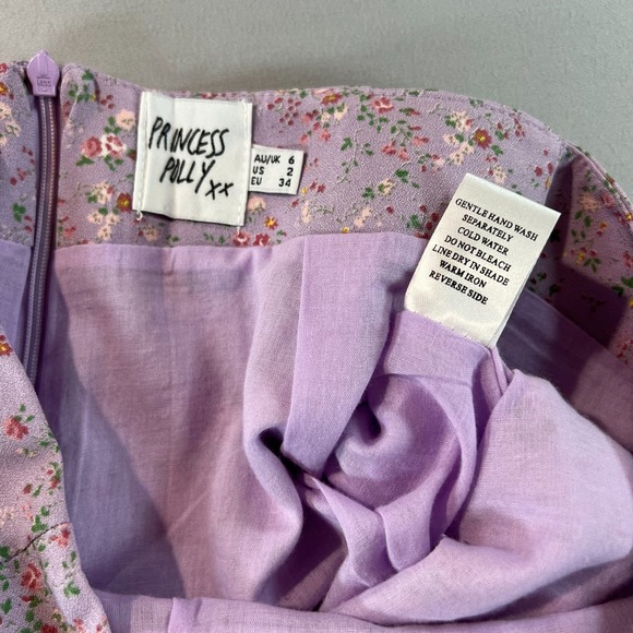 Princess Polly Purple‎ Floral Mini Skirt Size 2 Y2K Slit Cottagecore - Picture 6 of 6